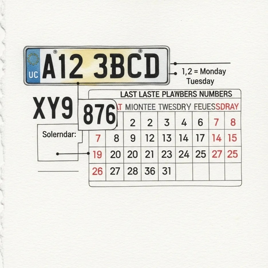 자동차 번호판과 요일별 달력