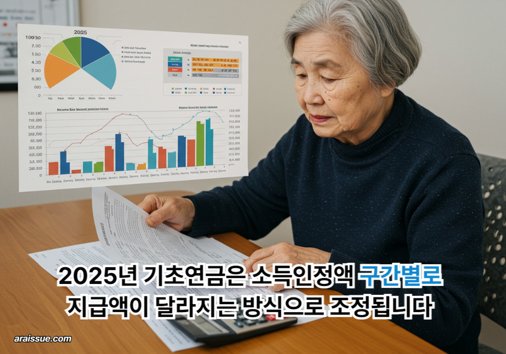 소득에 따라 기초연금이 차등 지급된다는 안내 자료를 확인하는 노인
