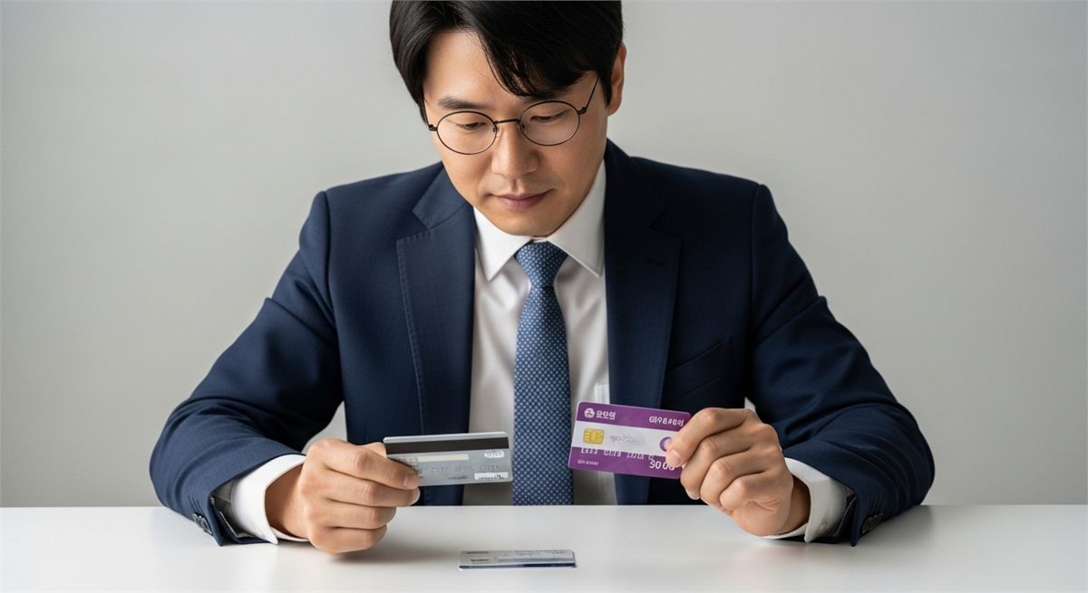 카드형 지급수단과 지역상품권 선택을 비교하는 손 장면 