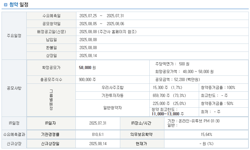 청약일정 및 상장일