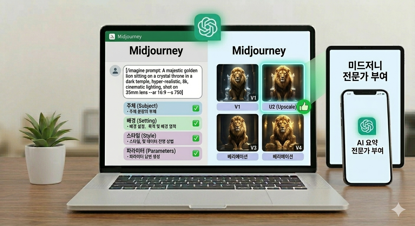 텍스트 프롬프트와 환상적 결과물의 대비 목업