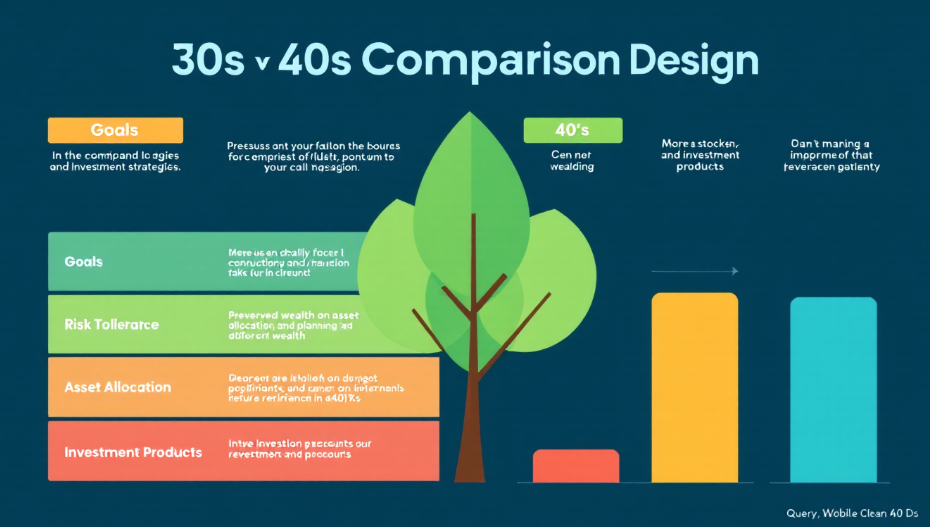 30대와 40대 재테크 전략 비교를 한눈에 보여주는 인포그래픽 이미지