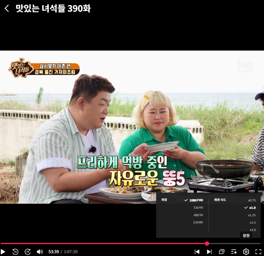 자막 기능이 없는 영상의 재생 설정 화면