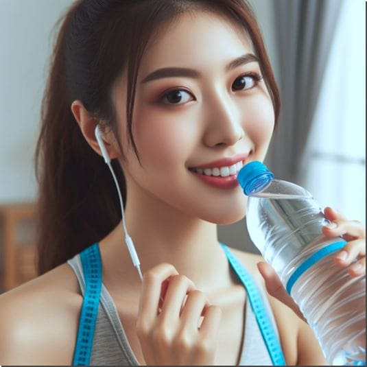 다이어트 운동 중에 물마시는 여성