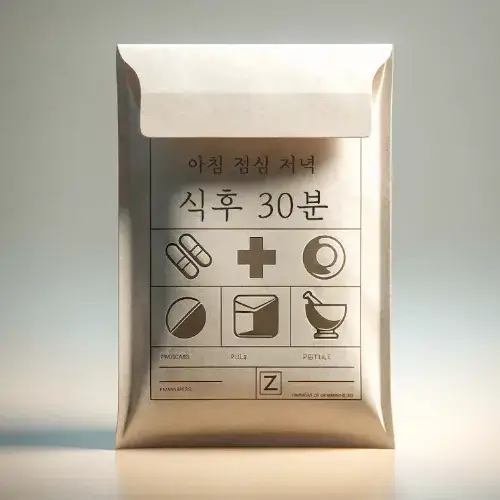 아침, 점심, 저녁 식후 30분 이라고 쓰여있는 약 봉투.