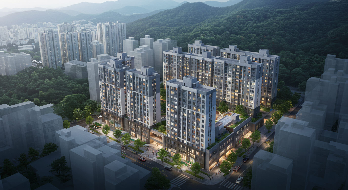 주의에 아파트로 둘러쌓인 새로운 아파트 단지