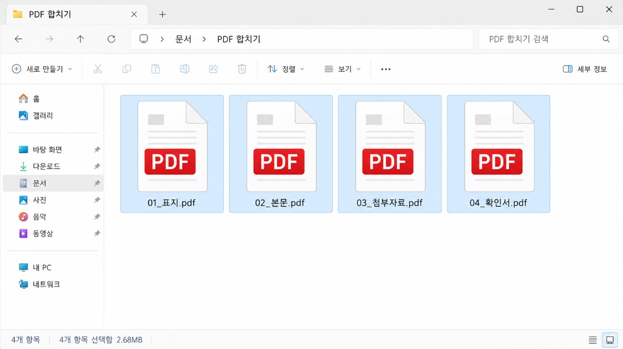PDF 파일을 한 폴더에 모은 화면
