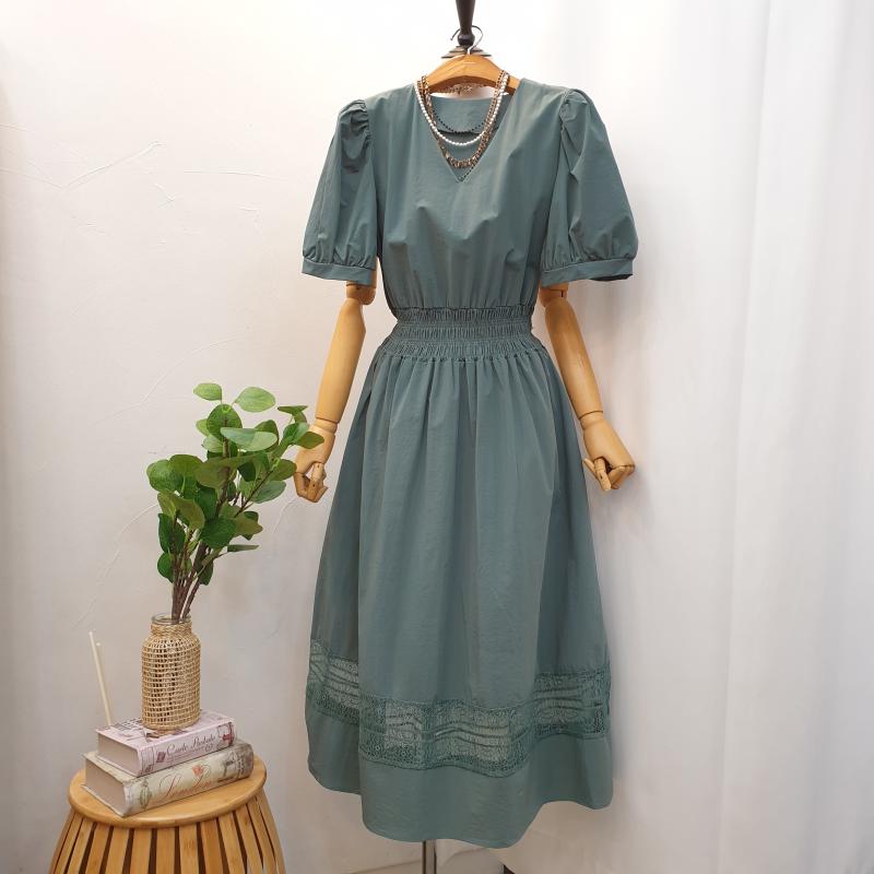 바스락 밑단레이스 반소매 원피스 데일리 원피스 여름원피스 3칼라