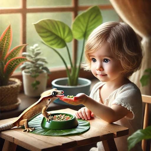 아이들과 함께 크레스티드 게코 밥주기