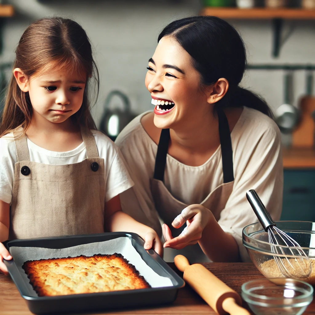 실수한 딸을 격려하는 엄마