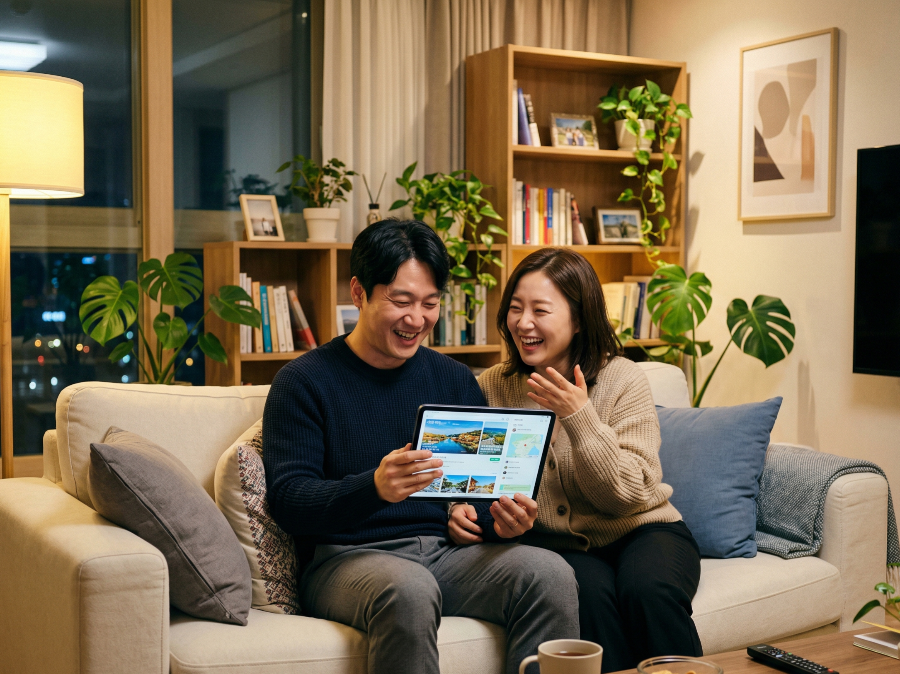 2026년 근로장려금을 신청하며 기뻐하는 한국인 부부 이미지