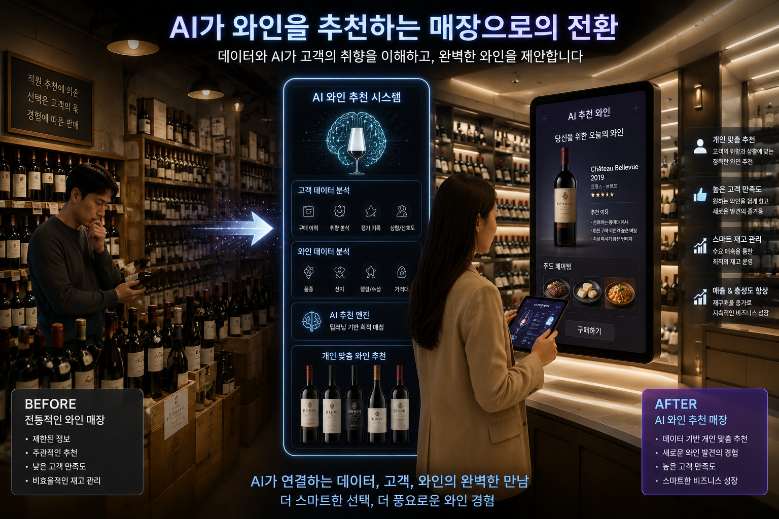 AI의 도움으로 와인을 추천 받는 이미지