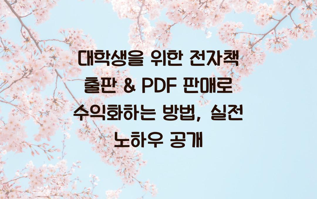 대학생을 위한 전자책 출판 & PDF 판매로 수익화하는 방법