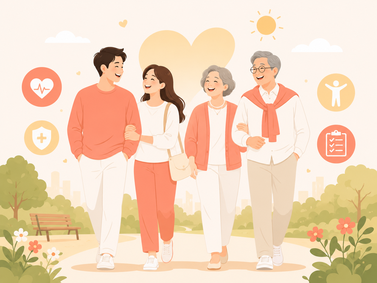올바른 건강검진 설계를 마치고 만족해하는 행복한 가족