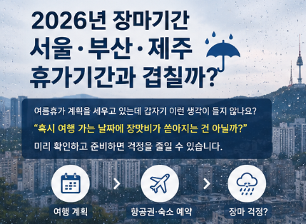2026년 장마기간 "휴가 예약했는데 비만 오면 어떡하지?" 서울 부산 제주 휴가일정 전부알려드림7