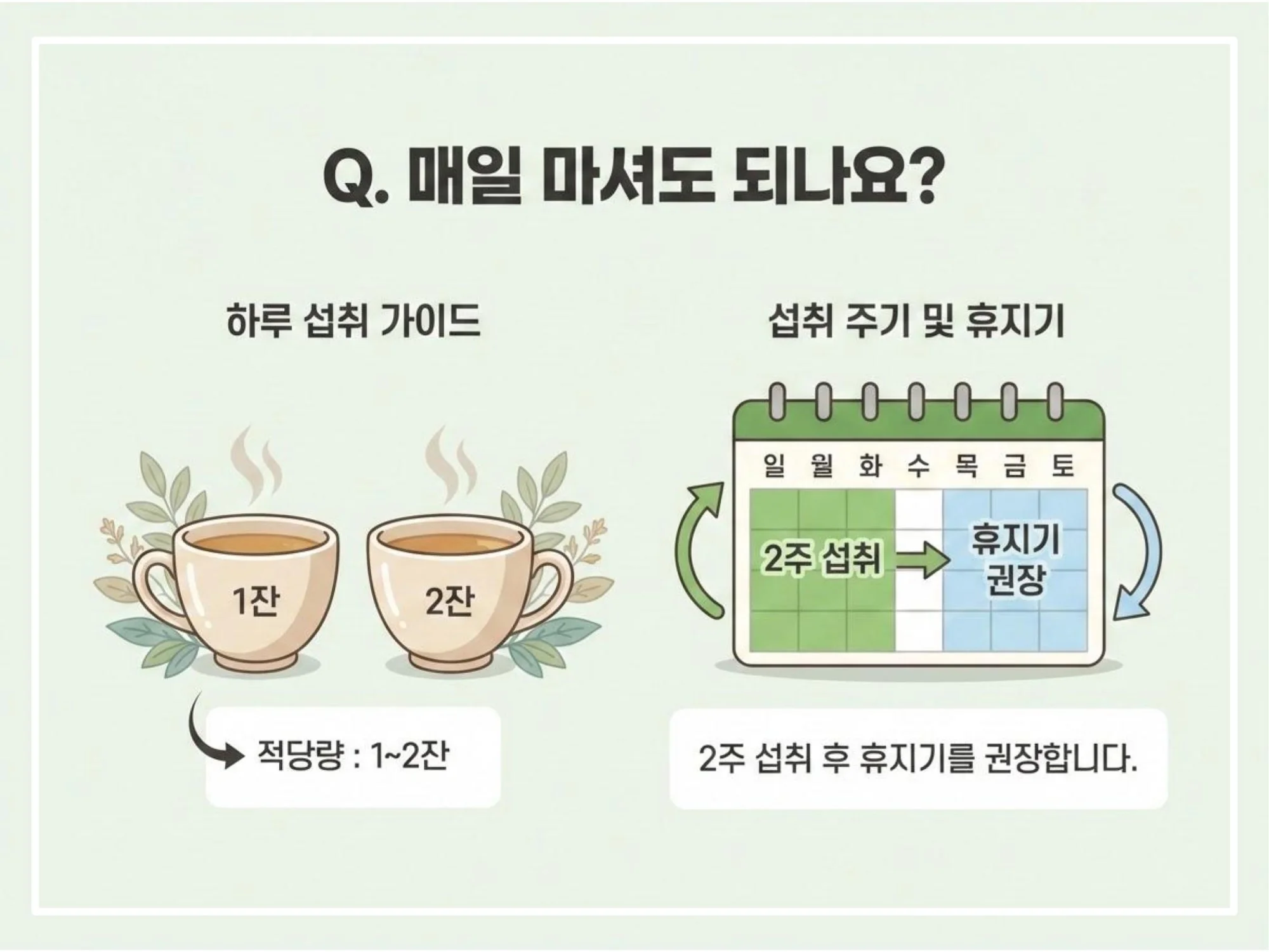 따뜻한 산야초 차의 하루 적정 섭취량과 2주 섭취 후 휴지기 권장 가이드
