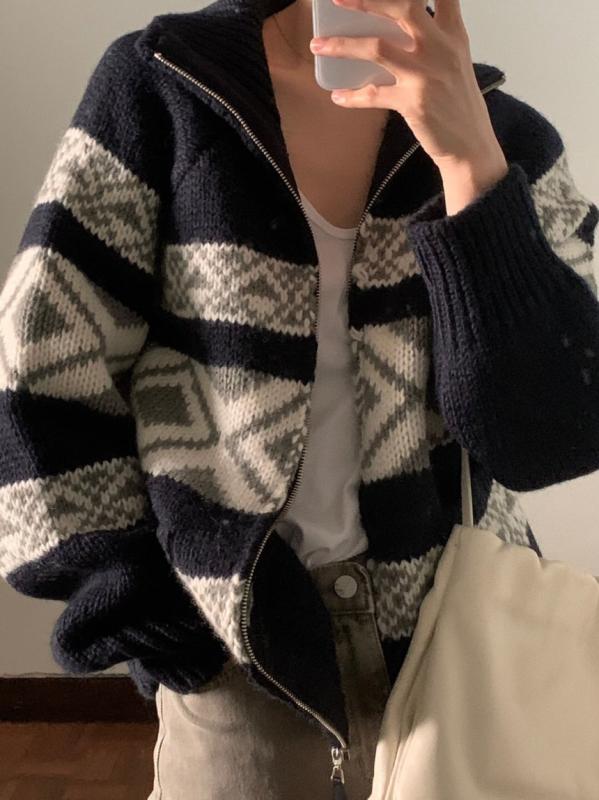 하이퀄리티 노르딕 니트 집업 가디건