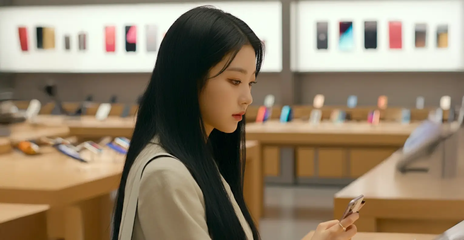 애플스토어에서 쇼핑하는 여성