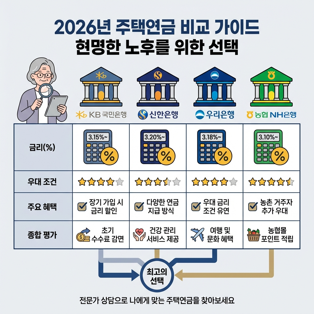 2026 주택연금 신청 은행 비교 국민 신한 우리 농협 금리 차이와 우대 조건 완벽 정리