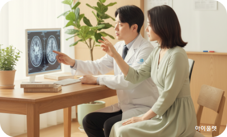 MRI 설명을 듣는 환자