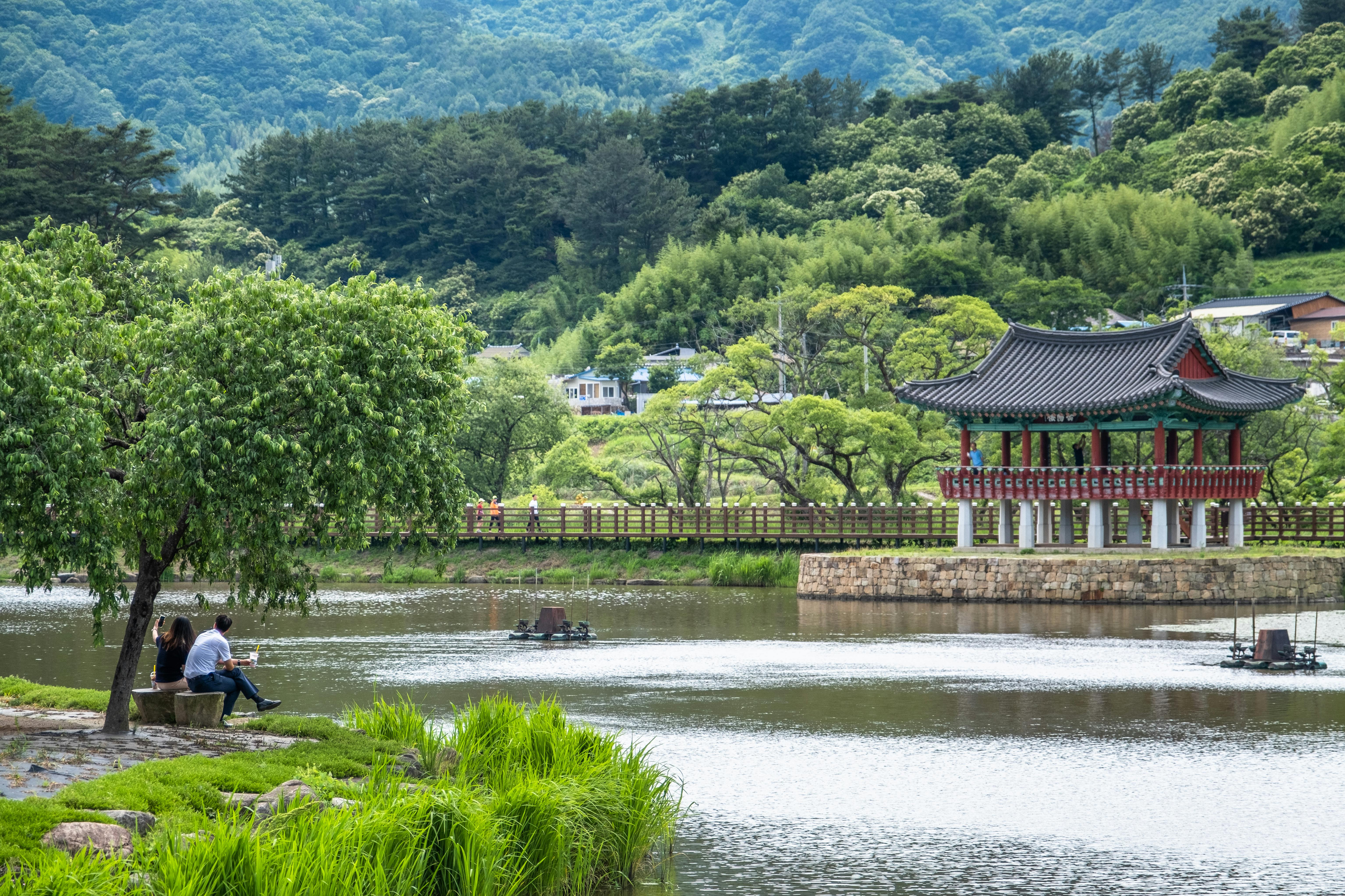 의림지 호수와 정자 전경 산책로 모습