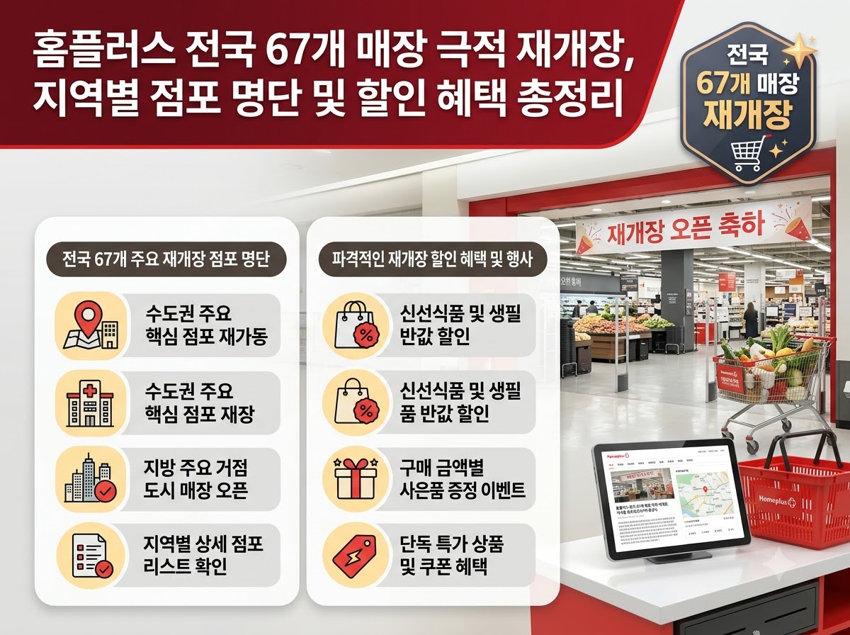 홈플러스 전국 67개 매장 극적 재개장, 지역별 점포 명단 및 할인 혜택 총정리