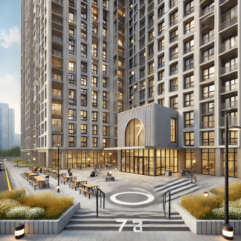 깔끔하고 세련된 외관을 갖춘 청년주택의 모습