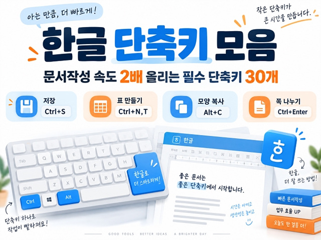 한글 단축키 모음|문서작성 속도 2배 올리는 필수 단축키 30개