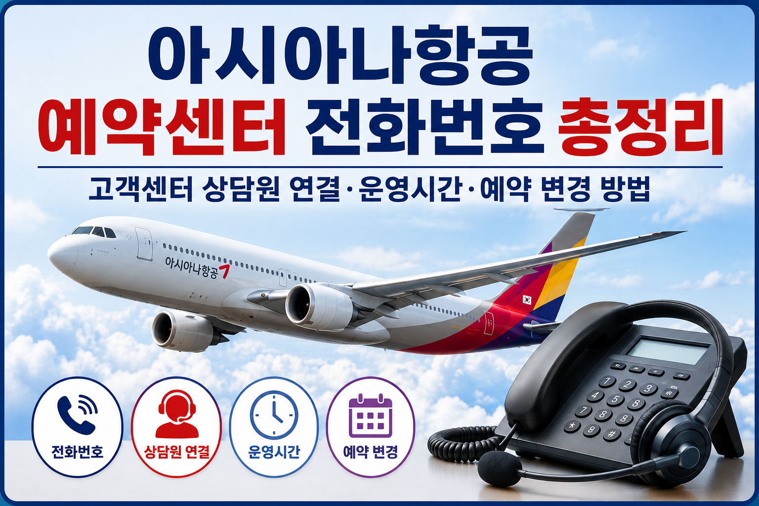 아시아나항공 예약센터 전화번호 총정리｜고객센터 상담원 연결&middot;운영시간&middot;예약 변경 방법 관련 사진