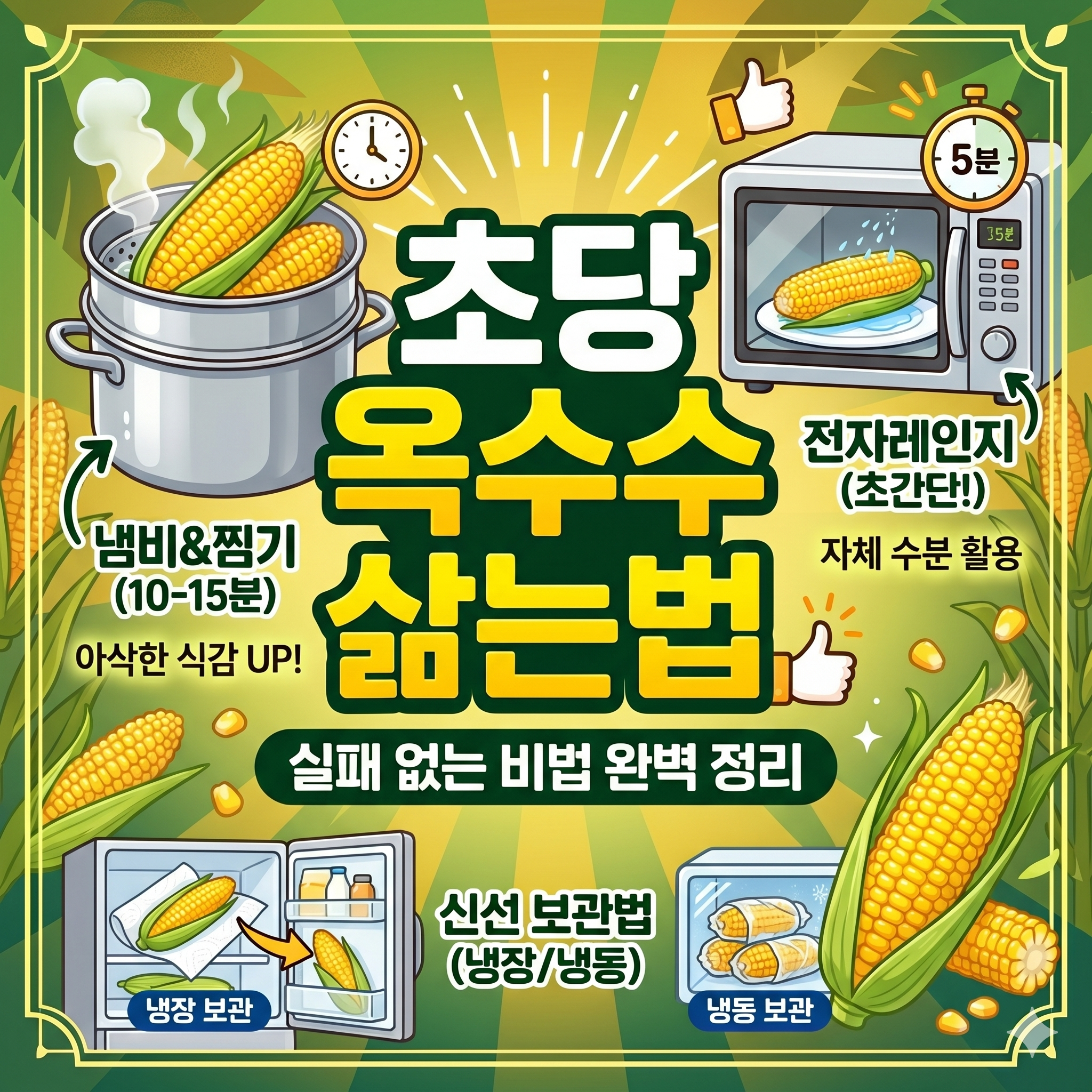 초당 옥수수 삶는법 찌는 시간부터 전자레인지 보관법까지 완벽 가이드