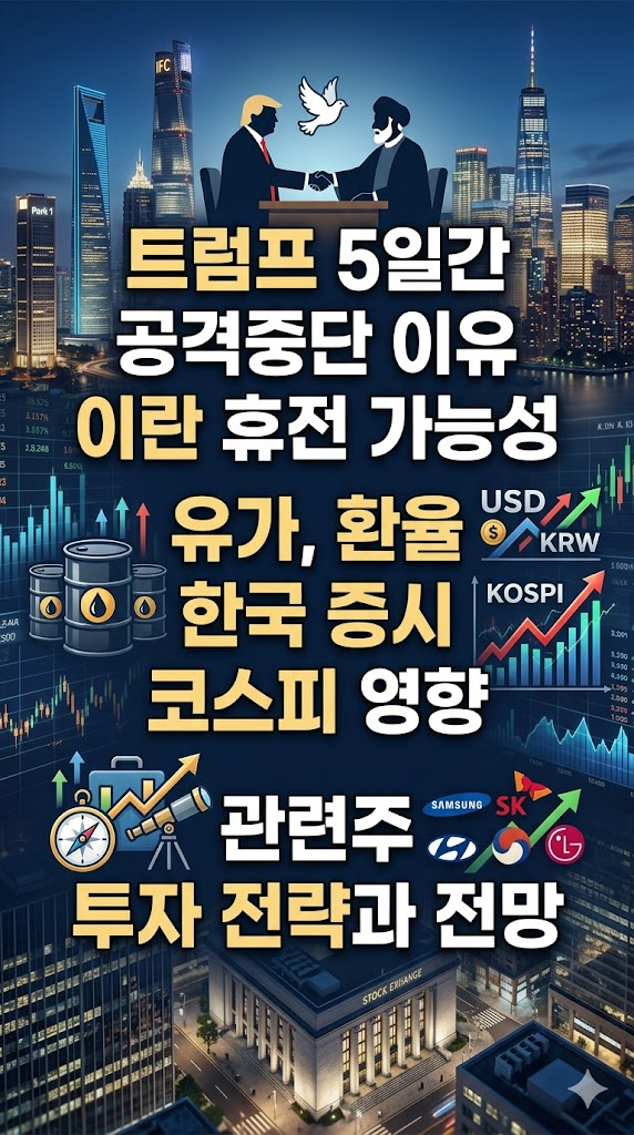트럼프 5일간 공격중단 이유, 이란 휴전 가능성, 유가, 환율, 한국 증시, 코스피 영향, 관련주, 투자 전략과 전망