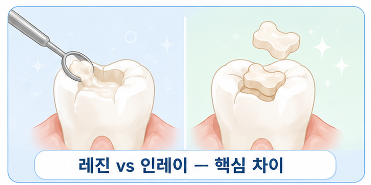레진 vs 인레이 &mdash; 한 줄 핵심 차이