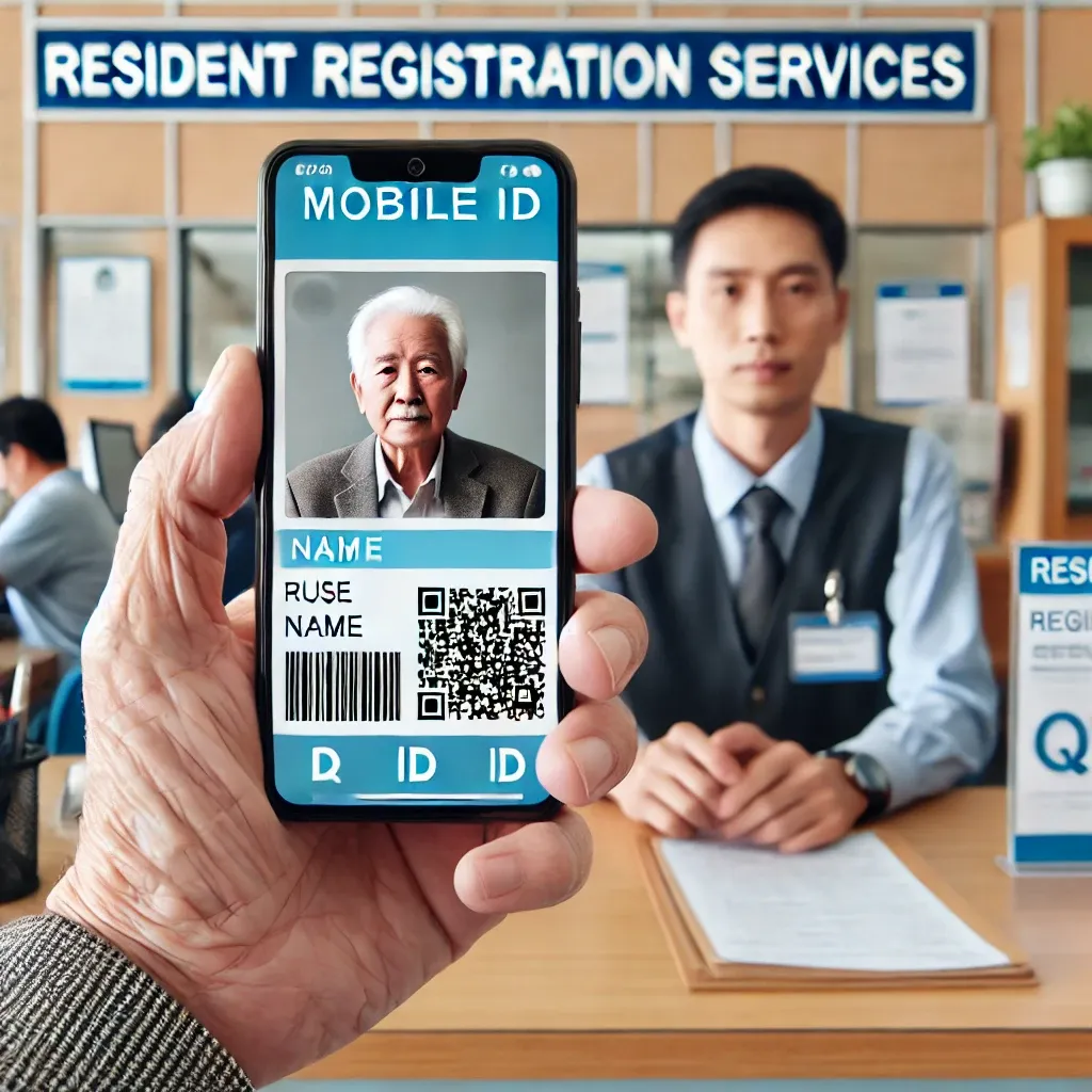 정부 기관에서 어르신이 모바일 신분증을 사용하는 모습