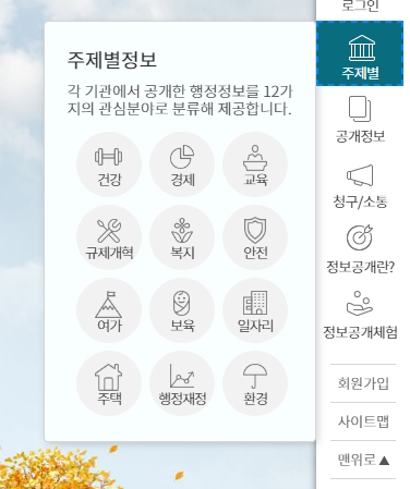 주제별로 분류된 12가지 관심 분야 카테고리