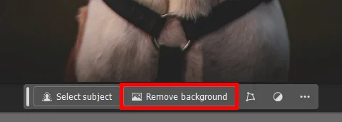 어도비 포토샵에서 Contextual task bar 창에서 백그라운드 제거를 누르는 모습