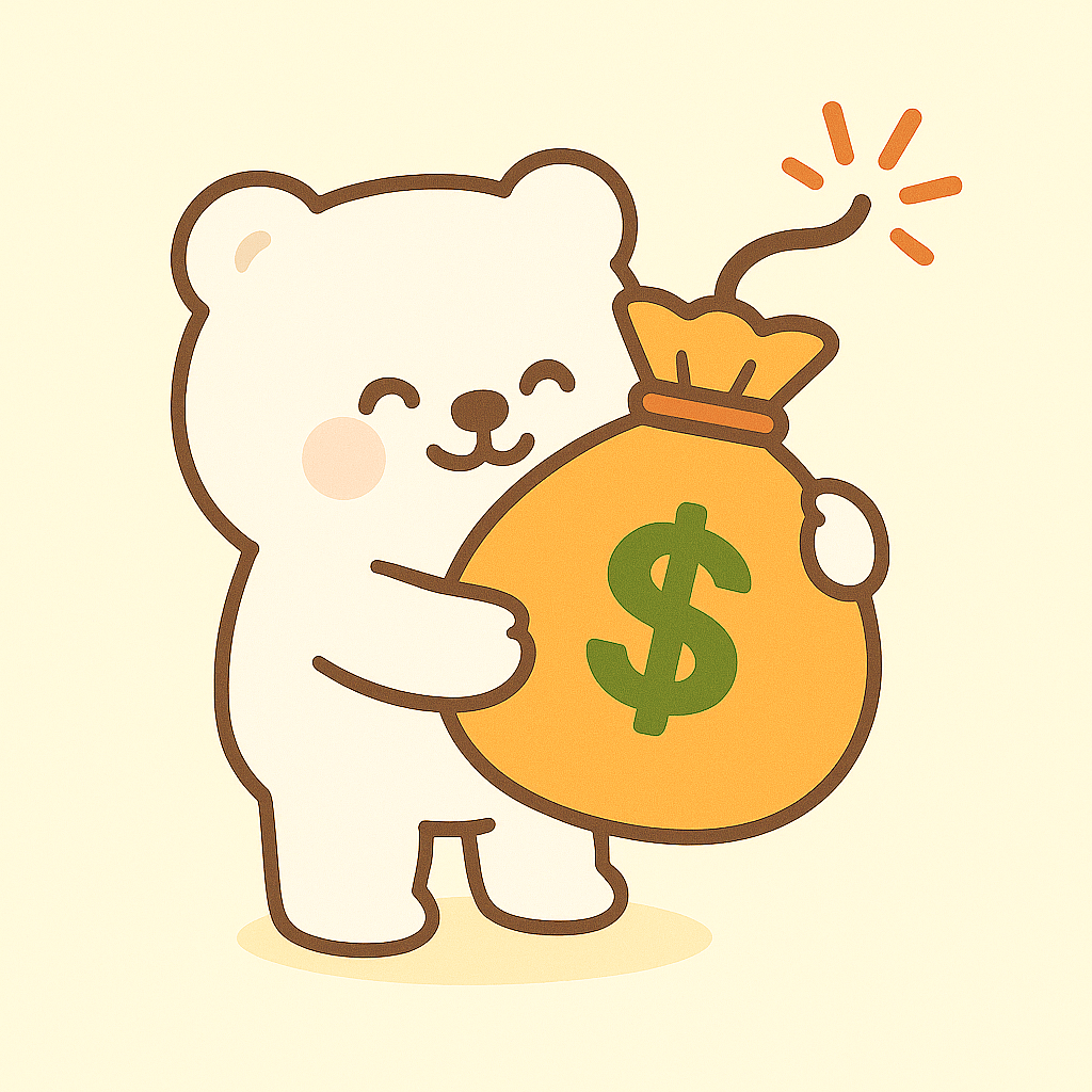 2025년 7월 6일 캐시워크 돈버는 퀴즈 정답 안내하는 귀여운 곰 일러스트 이미지