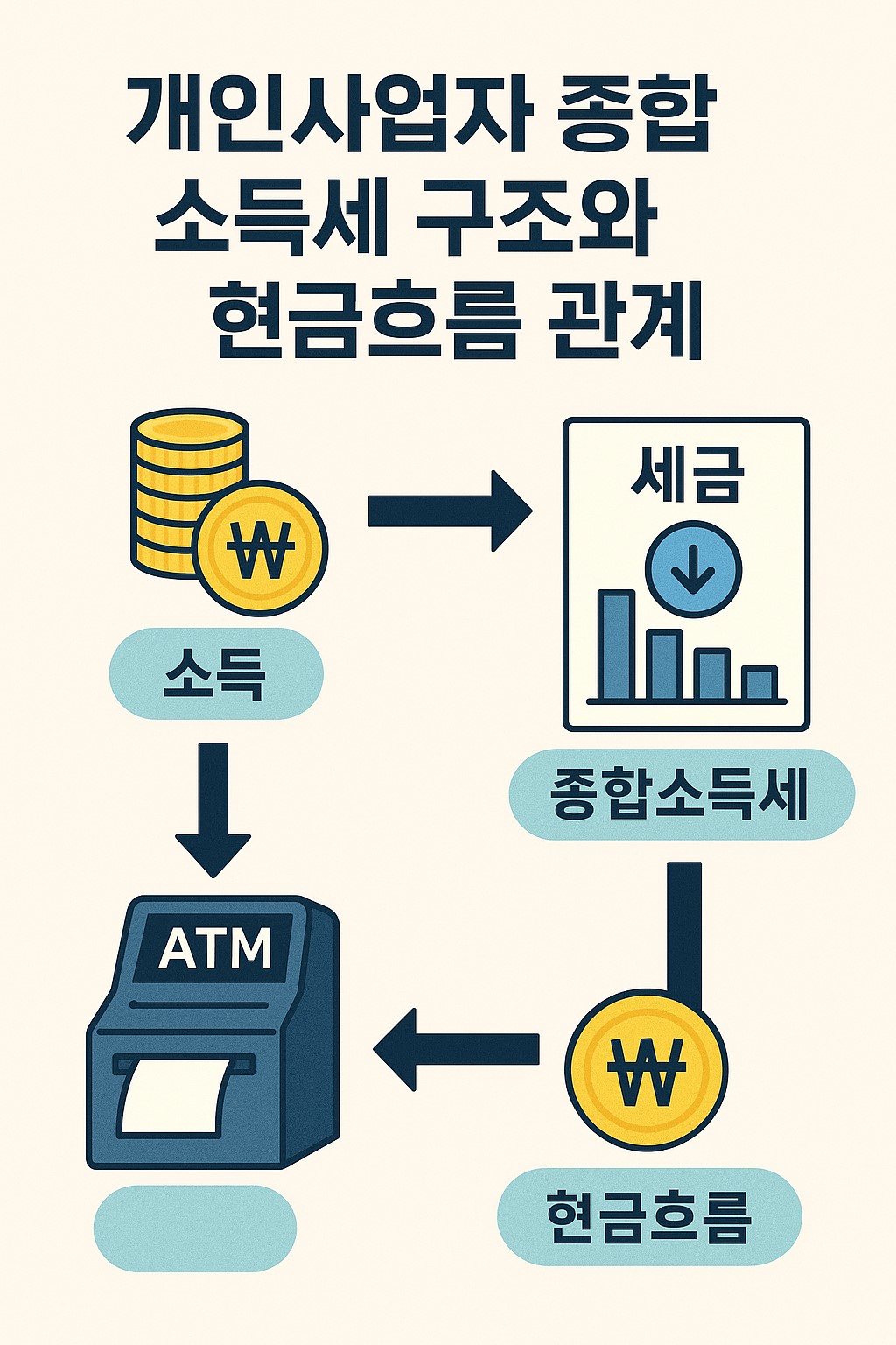 개인사업자 종합소득세 구조와 현금흐름 관계 인포그래픽
