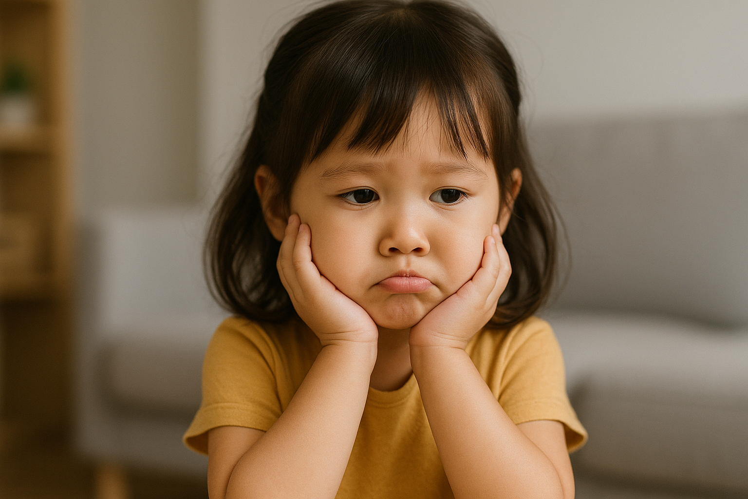 감정을 표현하지 못해 고민하는 3~5세 여자아이, 감정조절 훈련이 필요한 모습