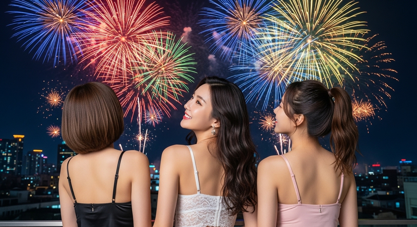 불꽃놀이를 즐기는 여성들