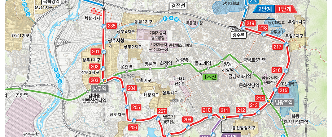광주 지하철 2호선 노선도 위치 개통일정