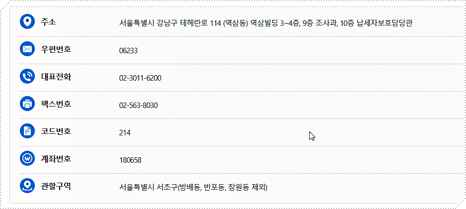 서초세무서 대표 전화번호