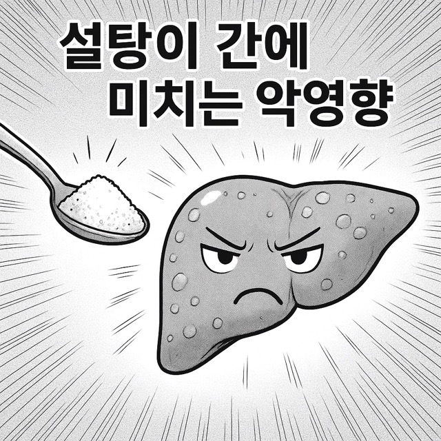 설탕을 담은 숟가락과 지방이 쌓여 분노한 간(출처: 자체제작)