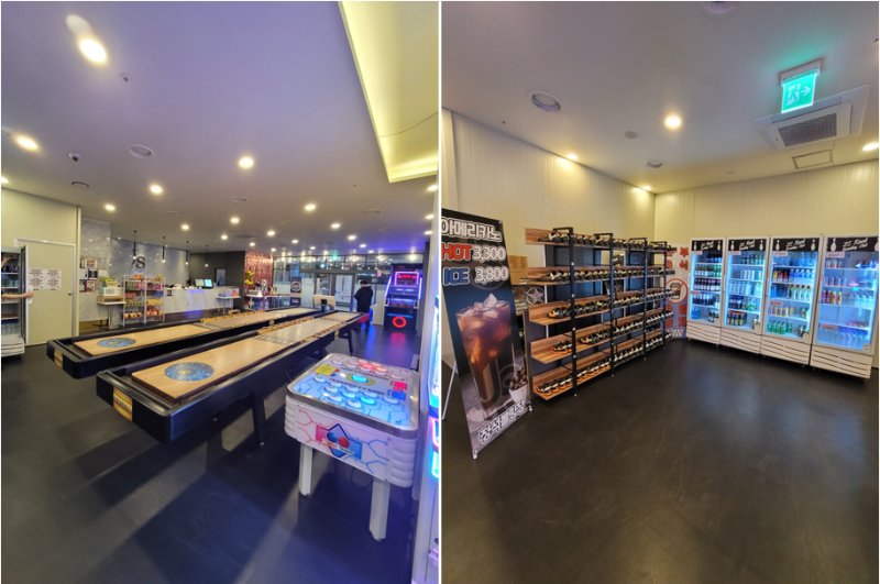 정석볼링장 내부 놀이시설 및 볼링화, 음료코너