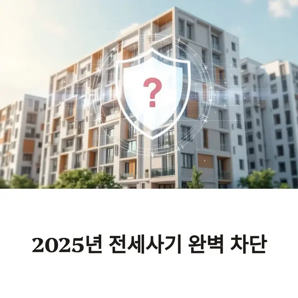 2025년 전세사기 예방을 상징하는 아파트와 방패 아이콘