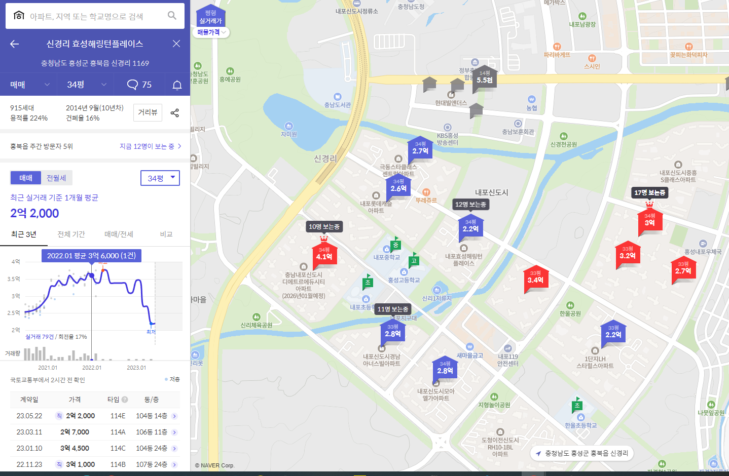 내포신도시 실거래가 확인 방법