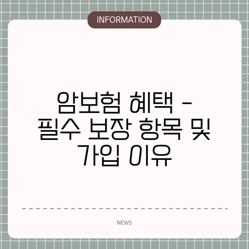 암보험 혜택 - 필수 보장 항목 및 가입 이유