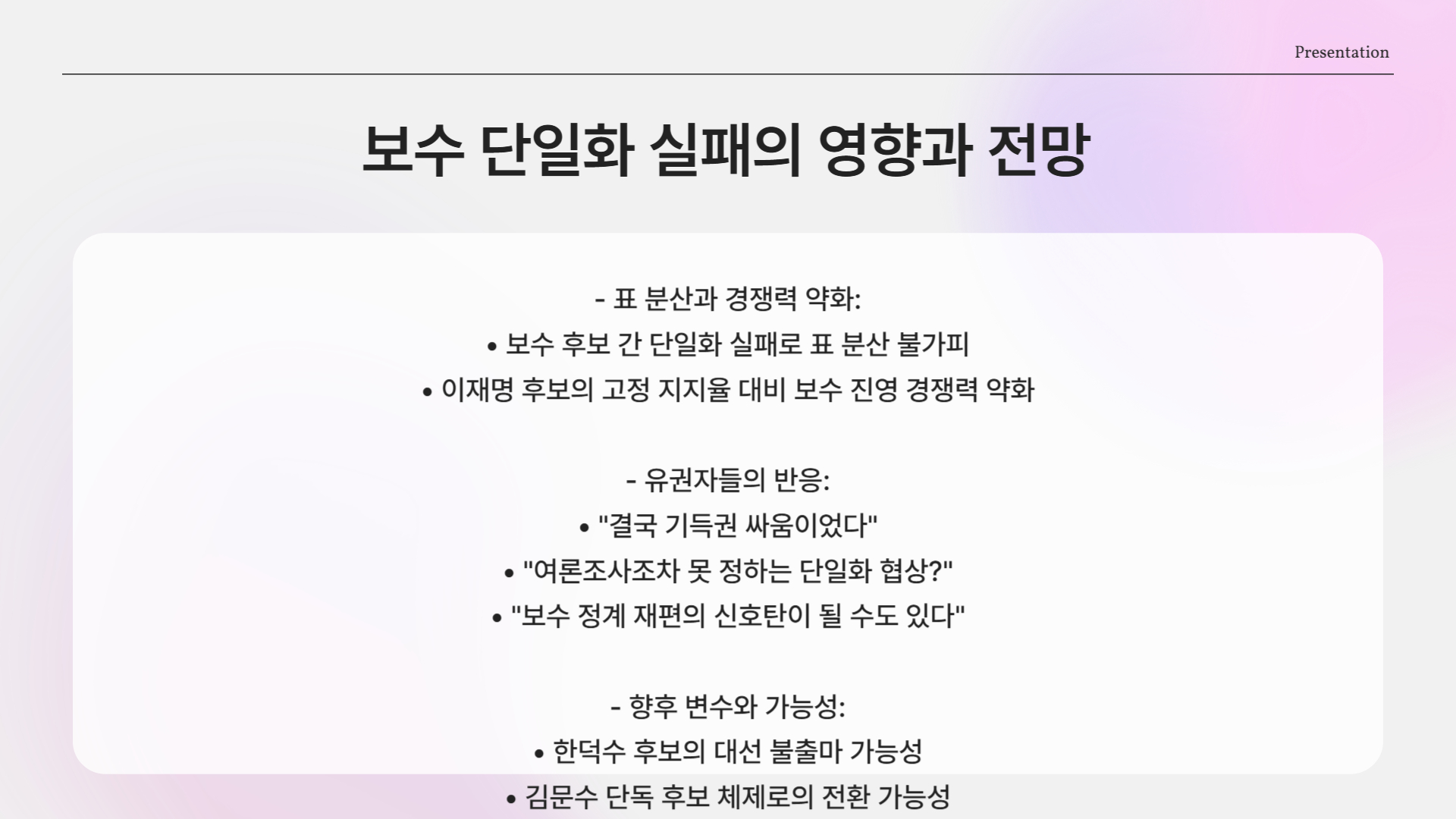 보수 단일화 실패, 대선 판도에 어떤 영향?