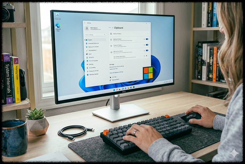 Windows 설정에서 클립보드 기능을 확인하는 모습