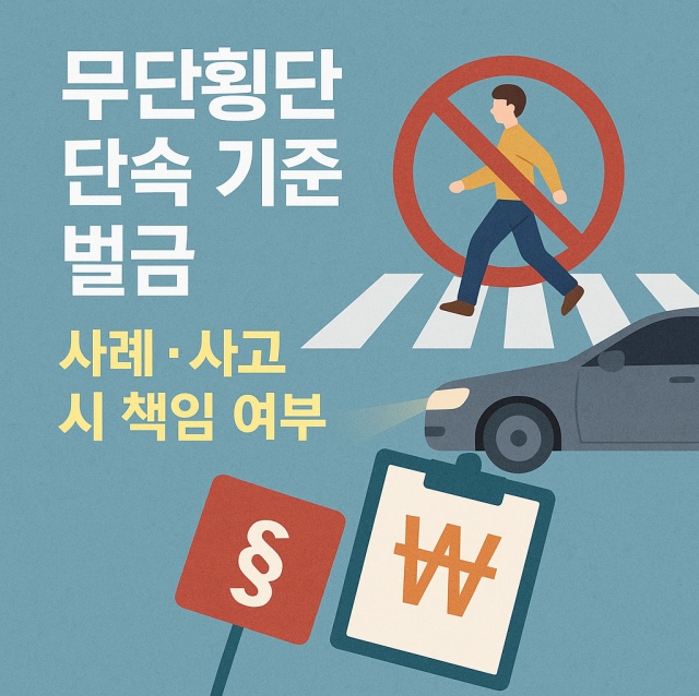무단횡단 단속 기준과 벌금, 사고 시 책임 여부를 설명하는 교통안전 대표 이미지