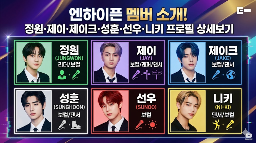 엔하이픈 멤버 소개, 정원&middot;제이&middot;제이크&middot;성훈&middot;선우&middot;니키 프로필 상세보기